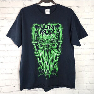 VTG Cthulhu Shirt Lovecraft Men's Graphic Tee T-Shirt Black sz L Ultra Arcade